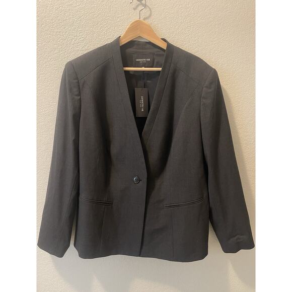 NWT Lafayette 148 NY Women 18W Wool One Button Collarless Blazer Jacket Gray - Picture 1 of 8